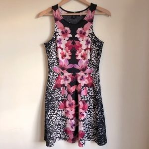 H&M pink and black floral summer mini dress size small